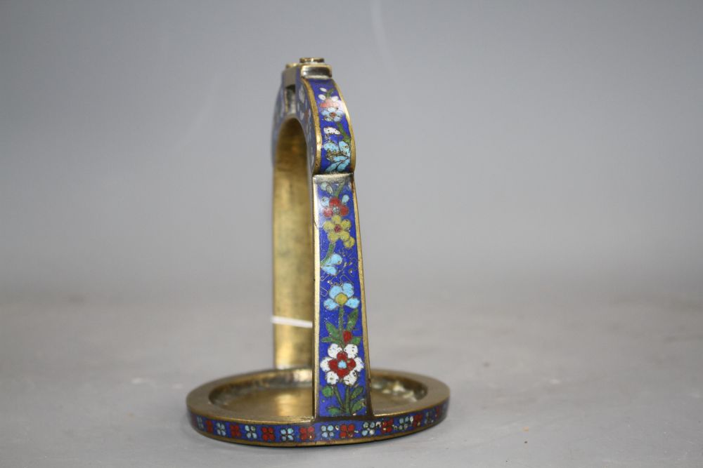 A 19th century Chinese bronze and cloisonne enamel stirrup, H. 14.5cm